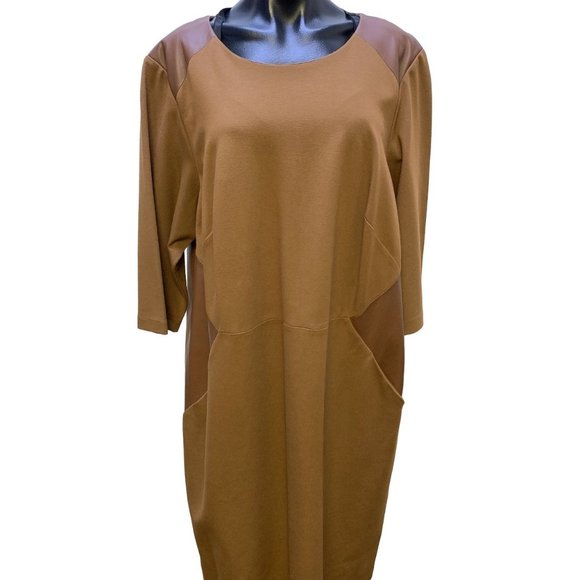 Lafayette 148 Brown Leather Accent Dress Size 22W